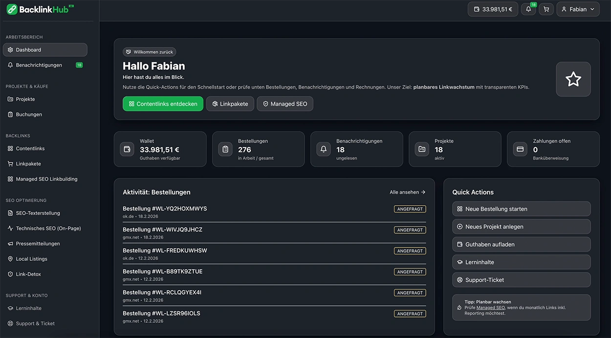 Backlinkhub Backlink Marktplatz
